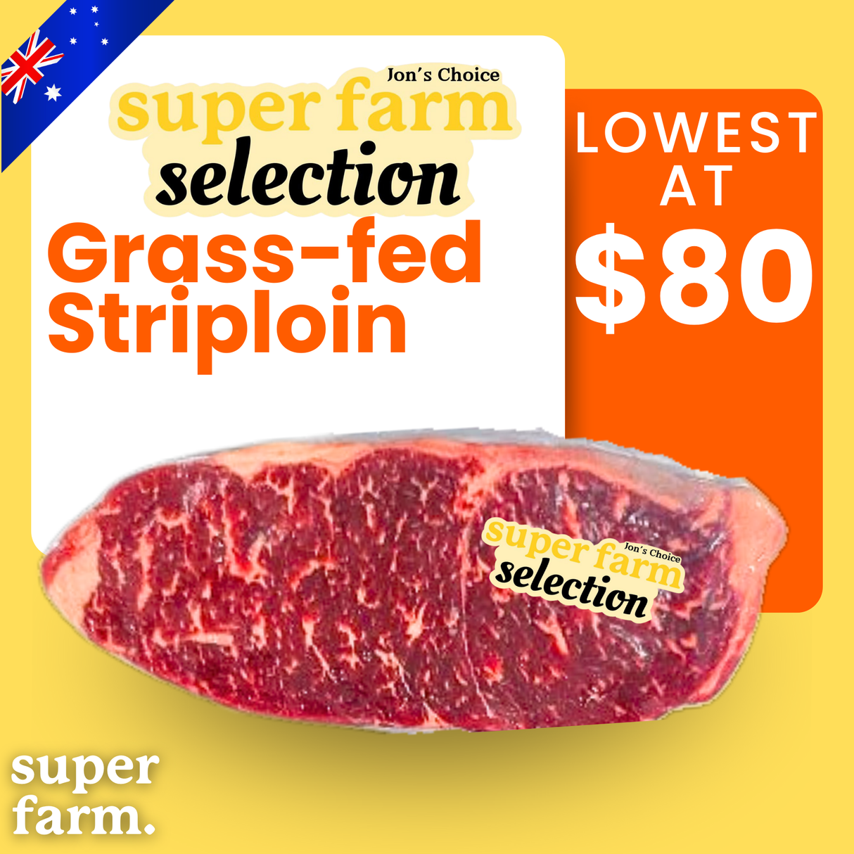 Australian Super Farm Selection Grass-fed Striploin 300g (S)
