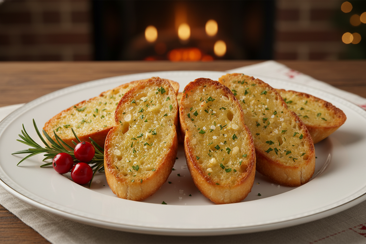 make the garlic bread on a plate and less decoration